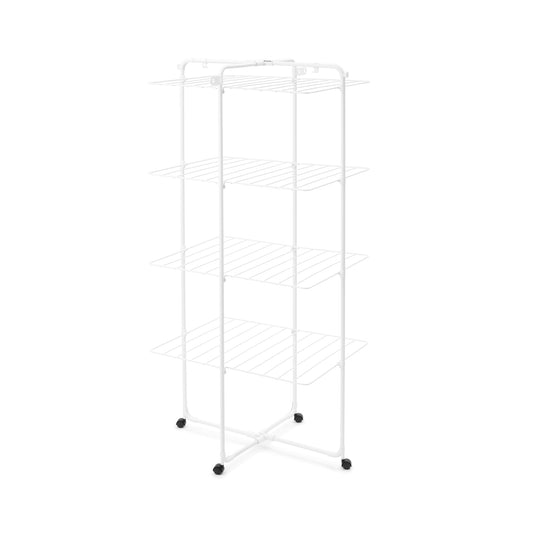Brabantia HangOn Tower Clothes Drying Rack with Wheels | 98ft (30m) | White | Tall 3-Tier Indoor Clothes Airer with Adjustable Shelves for Towels, Folds Flat to Save Space | Fits 3 Full Loads