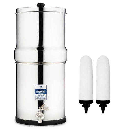 Survivor Filter Ultra Gravity Water Filter System - Stainless Steel Countertop Gravity Fed Water Filter, 2.25 Gallon, for Home and Outdoors - Removes Bacteria, Viruses, and Parasites