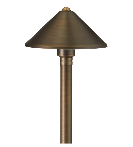 VOLT 15-Pack 12V Solid Brass Conehead Path Lights (7" Shade, 25" Tall) for Low Voltage Landscape Lighting on Outdoor Pathway, Walkway, Garden, Driveway or Patio