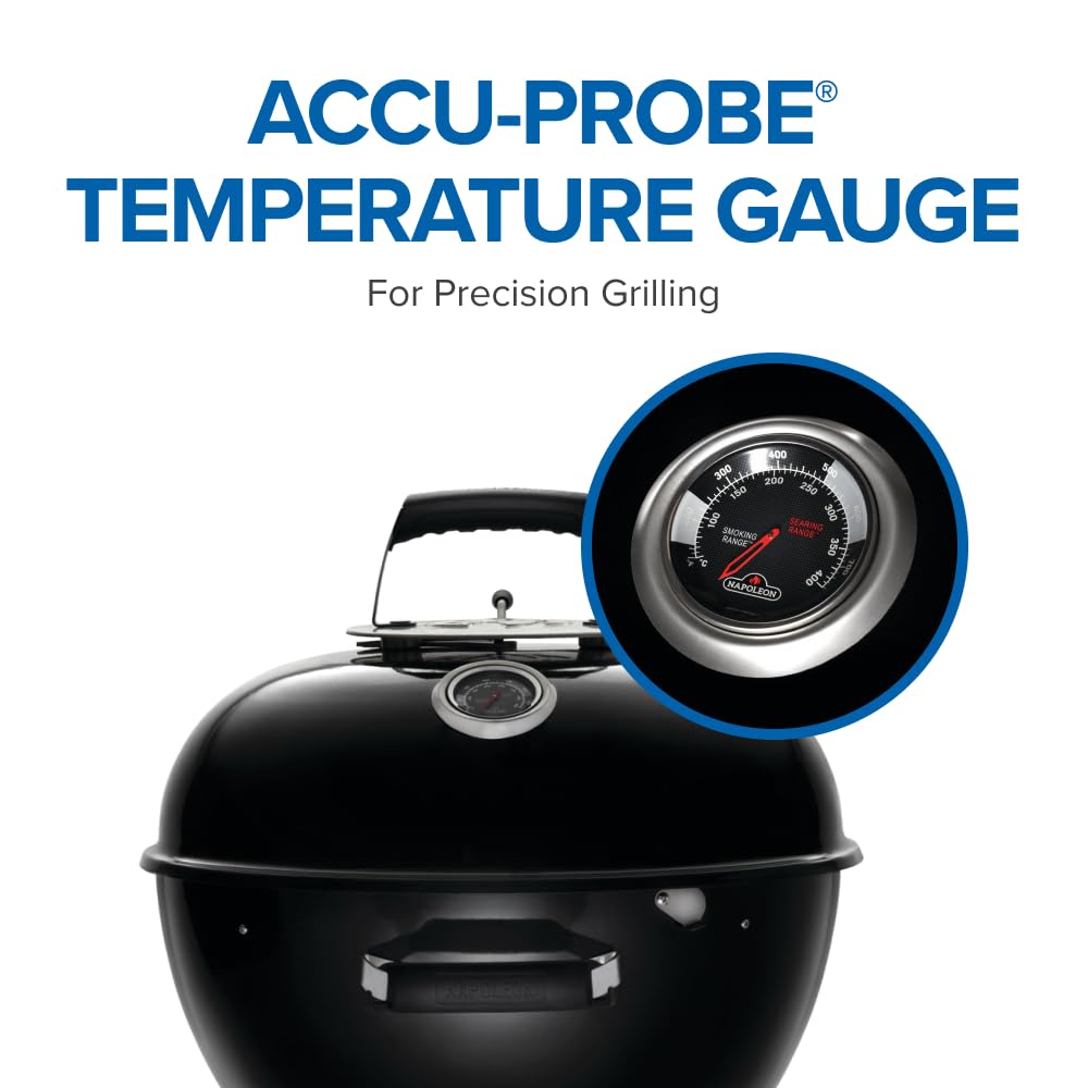 Napoleon NK18 Premium Charcoal Kettle Grill, Black, Porcelain-Enameled Lid and Bowl, Chrome-Plated Cooking Grid