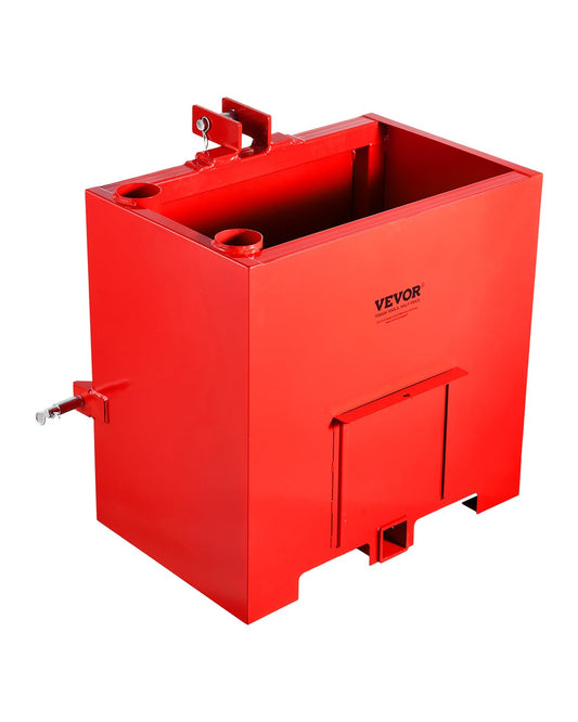 VEVOR Premium Ballast Box, Corrosion-Proof 3-Point Category 1 Tractor Ballast of 800lbs Load for 2 in Hitch Receiver, Heavy-Duty Thickened Steel 5ft³ Volume, Loader Attachment with Sliding Door, Red