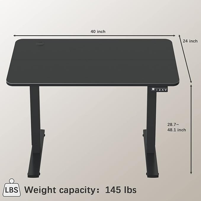 Furmax Electric Height Adjustable Standing Desk Large 40 x 24 Inches Sit Stand up Desk Home Office Computer Desk Memory Preset with T-Shaped Metal Bracket, Black