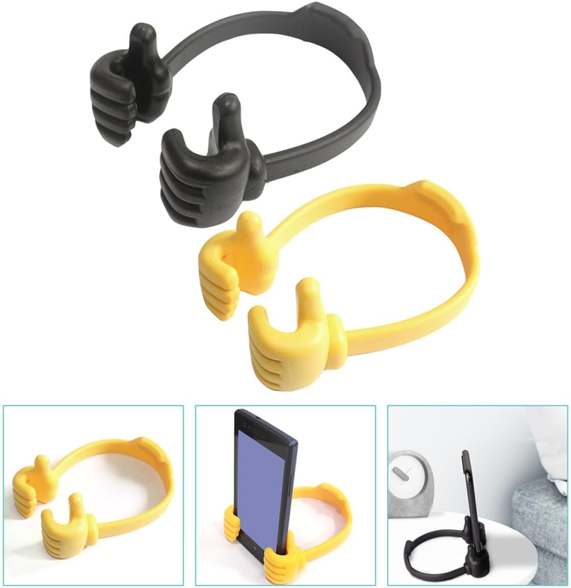 FONDOTIN 2pcs Thumb Gesture Phone Supports Creative Smartphone Brackets for Office and Home Use Black and Yellow Cell
