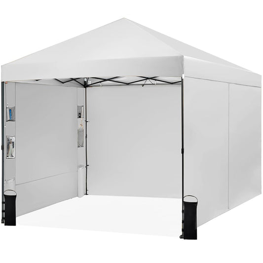 Tunbne 10X10 Comercial Pop Up Canopy Tent with 4 Sidewalls and 6 Pockets, One Push Setup Center Lock, for Beach Patio Outdoor, Case, 8 Stakes, 4 Ropes, 4 Sandbags (Snow White)