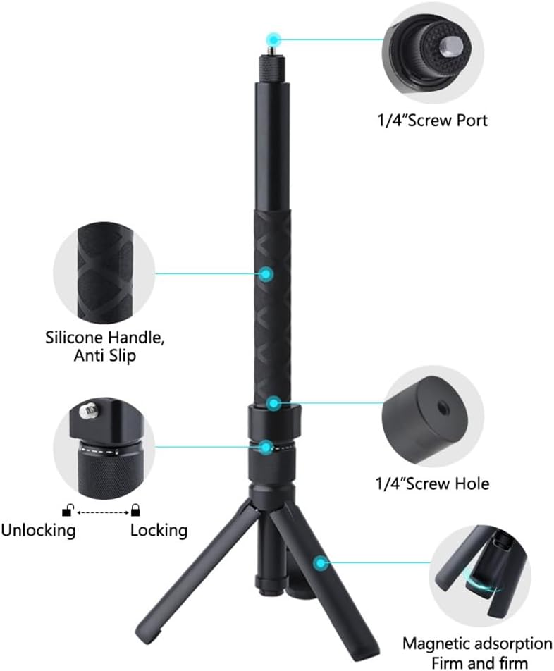 Generic Insta360 X5/X4, 3, GoPro,1/4" 6 lbs (47 inches) Bullet Time Handle Tripod Rotating Grip with Invisible Selfie