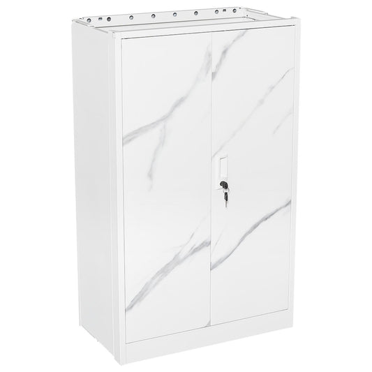 SPOFLYINN 6955609419149 Metal Locking Doors and Adjustable Shelf, Filing, Folding Storage Locker Cabinet for Home Office,School,Garage, White, One Size, Marble Color