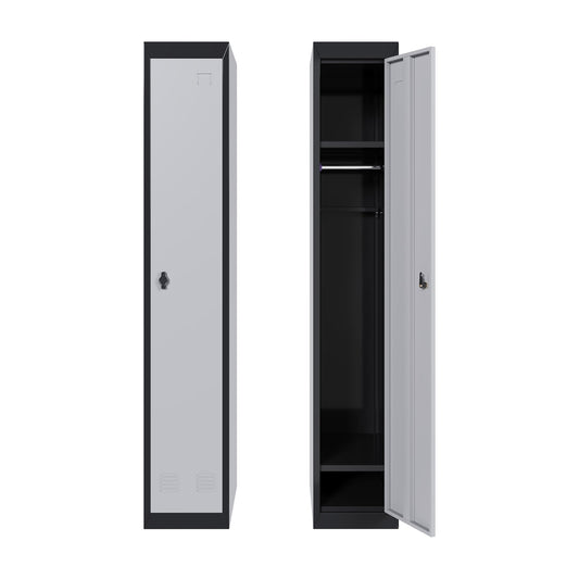 GAOMON 1 Door Tall Metal Locker with Key Employee Metal Locker, Lockable Heavy Duty Steel Employee Locker for Schools, Gyms, Homes, Offices, Utility Rooms, Grey and Black