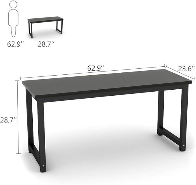 Tribesigns Modern Computer Desk, 63 inch Large Office Desk Computer Table Study Writing Desk Workstation for Home Office, Black Metal Frame
