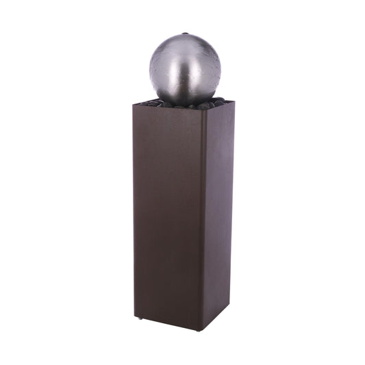 Alpine Corporation CPS188 Indoor Outdoor Modern Metal Orb Water Floor Fountain with River Rock Stone for Patio, Garden and Living Room, 37" H, Brown
