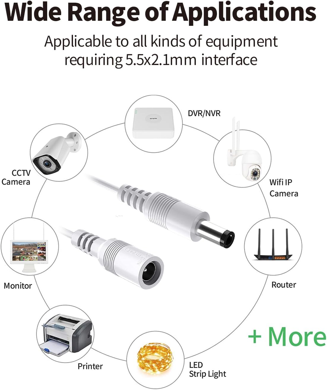 6.6FT 2M 5.5 mm 2.1 mm 5521 12V Tonton DC Power Extension Cable x Male to Female DC Adapter Cord Compatible with CCTV