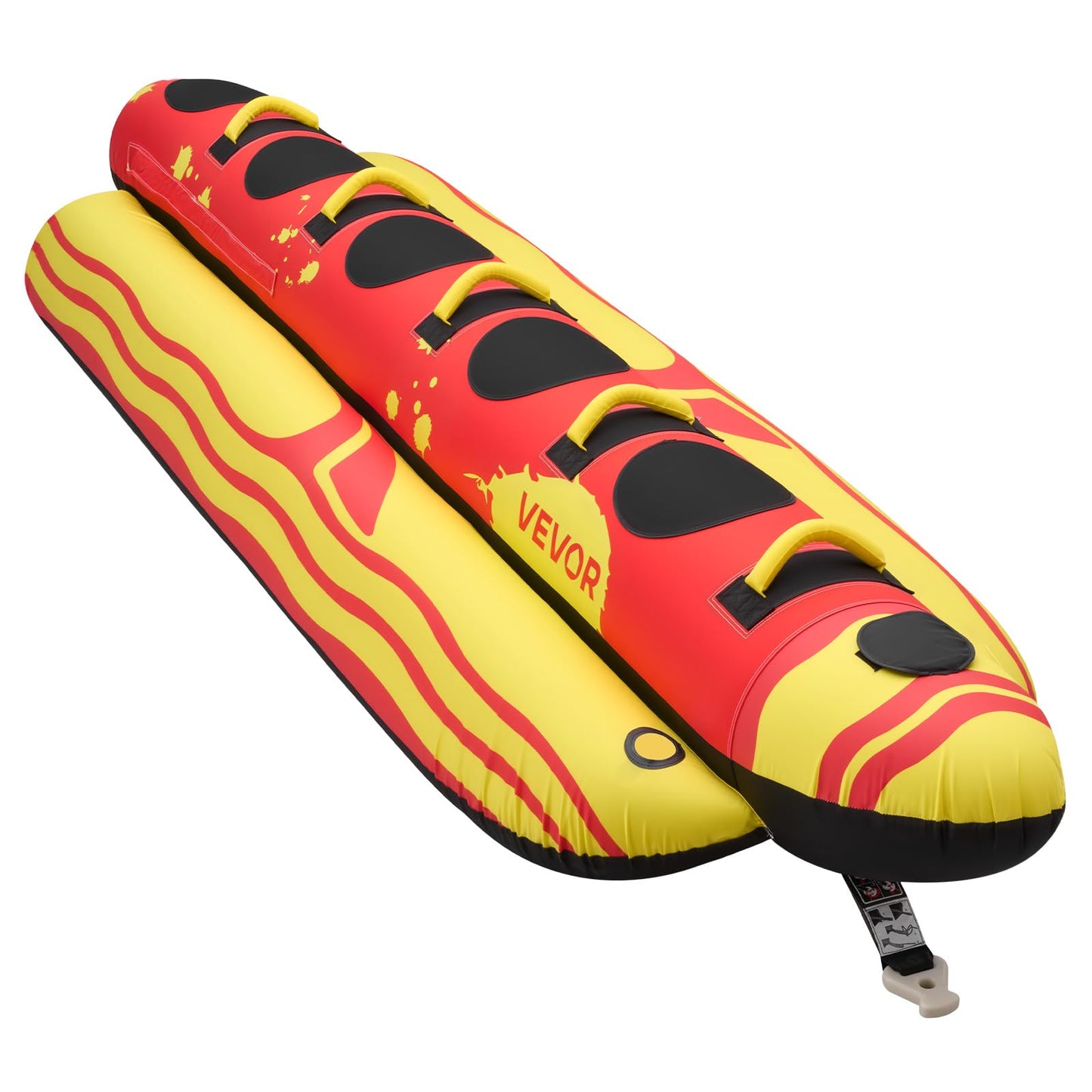 VEVOR Towable Tubes for Boating, 5 Riders Inflatable Boat Tubes and Towables, 850 lbs Capacity Water Sport Tube for Boat to Pull - with Full Nylon Cover, Padded Grip Handles & Safety Valve