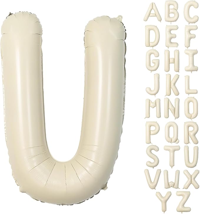 40 Inch Letter Balloons U, Big Custom A-Z Alphabet Foil Name Balloon Cream White, Self Inflating Beige Customize Helium Balloon Letters U for Women Girls Birthday Bride Baby Shower Party Decorations