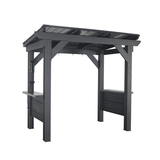 Backyard Discovery Rockport 8' x 6' Galvanized Steel BBQ Grill Gazebo Pavilion with Hardtop Steel Roof, Bar Tops, Powerport, Snow Load Support, Wind Resistance, Cook Station for Outdoor Patio or Deck