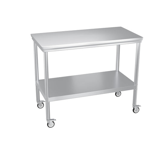 FITHOW Stainless Steel Pulley Workbench with Casters, 20 * 40 inches Commercial Heavy-Duty Workbench and Prep Table with Lower Shelf, Suitable for Restaurant Kitchens, Outdoor barbecues and garages