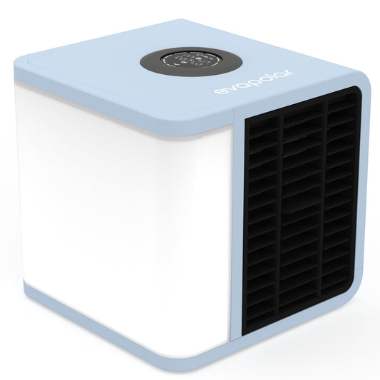 Cooling Fan for Desk and Car - Portable Evaporative Air Cooler for Camping - Small Ice Fan for Tent - Personal Air Conditioners Evalight, Blue