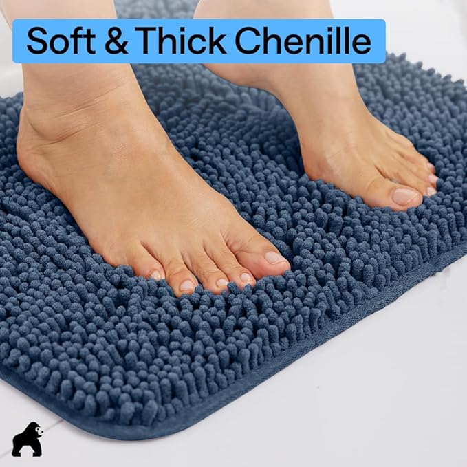 GORILLA GRIP Bath Rug Mat 42x24, Soft Absorbent Chenille, Quick Dry Microfiber Mats, Rubber Backing Washable Shower Floor Rugs, Bathmat Runner, US Designed Bathroom Home Decor Accessories Navy Blue