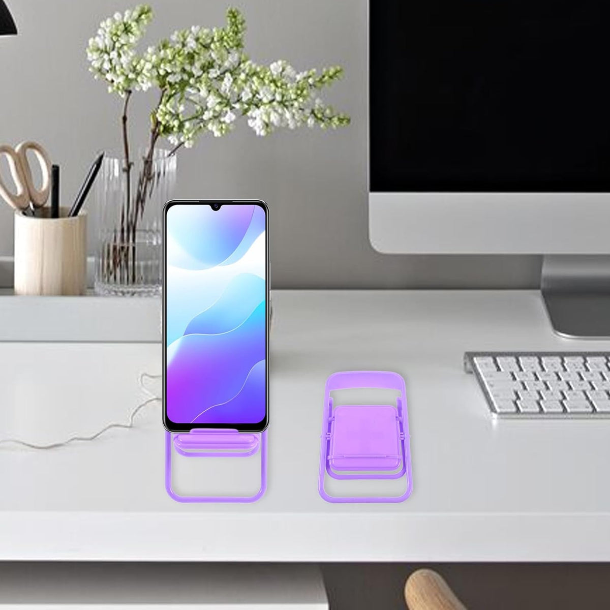 DOITOOL 10-Pack Cartoon Design Foldable Chair Phone Stand - Portable Purple Holder
