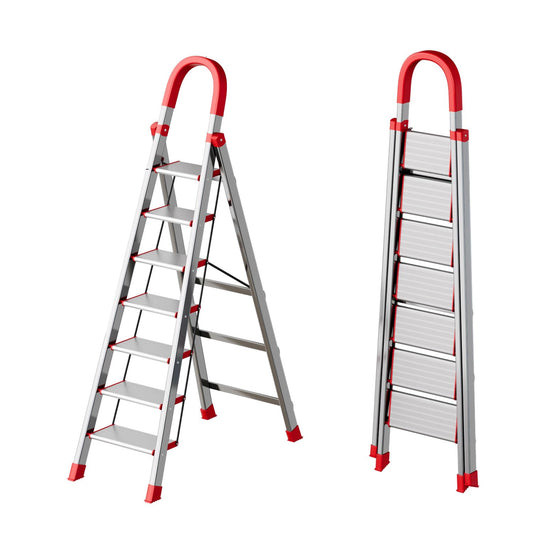 7 Step Ladder with Comfort Handrail,Folding Step Stool Heavy Duty,Protable Step Tool with Anti-Slip Widen Pedals,Safe-Lock Design,Tall Kitchen/Closet Step Ladder for Adults