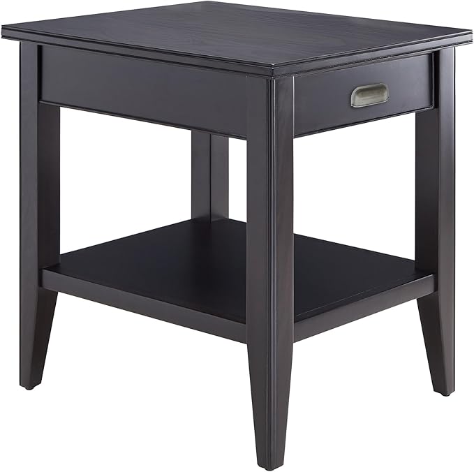 Leick Home Laurent End Table, Solid Wood, 1 Drawer, Bottom Display Shelf, Easy Assembly, for Bedroom/Living Room, Black, 24.0 in L x 20.0 in. W x 24.0 in. H, 10507-BK