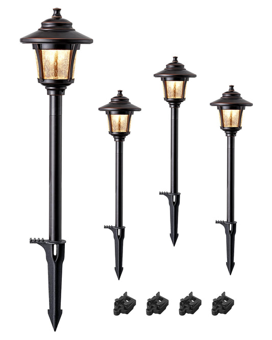 EDISHINE Low Voltage Landscape Lighting, 12V 3W 120LM 3000K Seed Glass Outdoor Landscape Path Lights with Connectors, ORB Waterproof Electric LED Pathway Light Wired for Walkway Garden Yard, 4 Pack