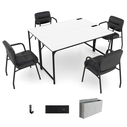 Giantex 10 FT Conference Table with Charging Station, 2 PCS 60" x 24" Rectangular Large Meeting Room Desk with Storage Bag & Hook, Space Saving Seminar Table, Modern Office Computer Desk for 4 People