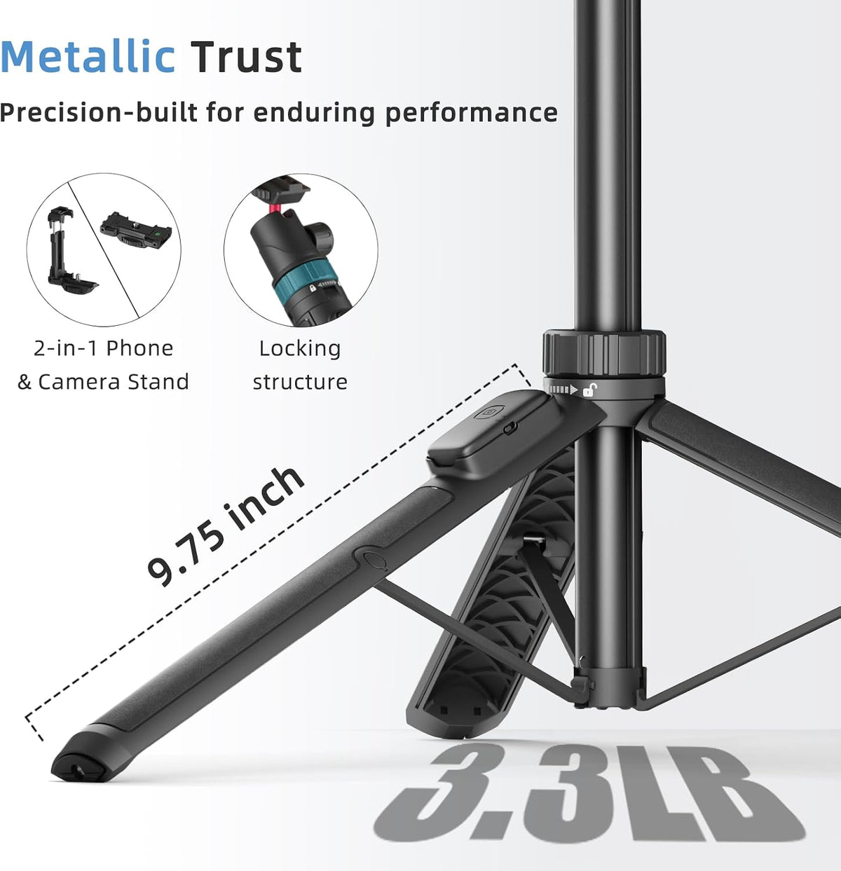 KINGJOY 66" 360 13 12 11 10 Pocket3 Insta360 Selfie Stick Tripod for Gopro Camera, Extendable Tripod Stand with Ball