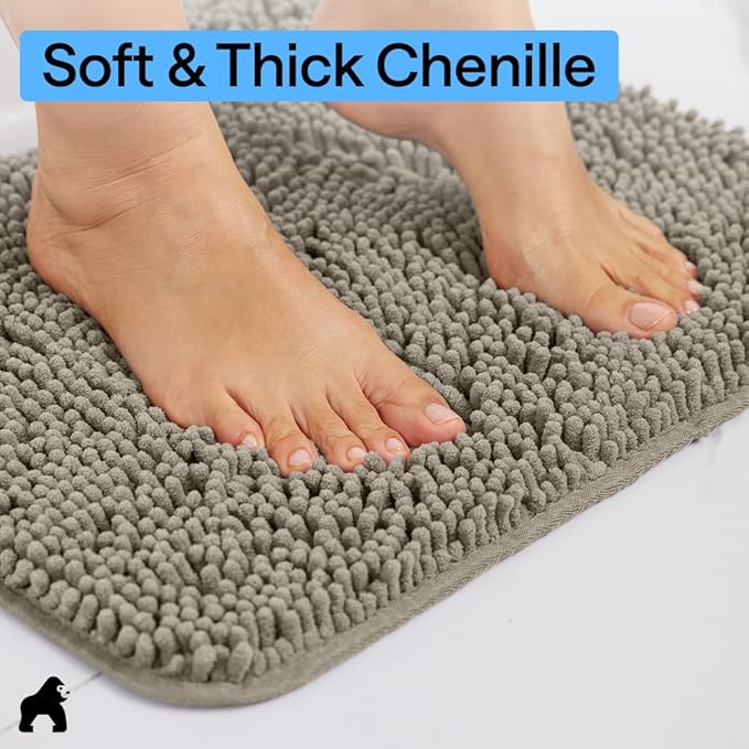 GORILLA GRIP Bath Rug Mat 44x26, Thick Soft Absorbent Chenille, Quick Dry Microfiber Mats, Rubber Backing Washable Shower Floor Rugs, Bathmat Runner, US Designed Bathroom Home Decor Accessories Latte
