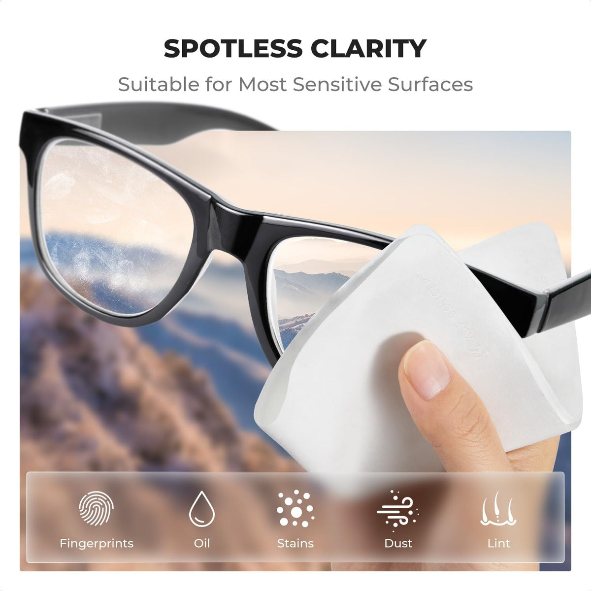 6 Pack Headset, K&F CONCEPT Lens Cleaning Cloth | Microfiber Cleaning Cloth | Glasses Cleaning Cloths | Eyeglass Lens