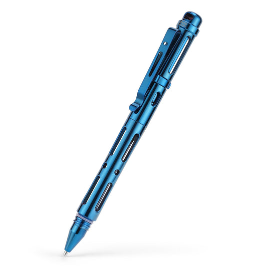 MecArmy TPX25 Titanium Luxury Pen, Edc Keychain Pen with Unique Anti-Tilt Shell Fluorescent Bar Pocket Clip for Office Writing, Waterproof Multitool with Glass Breaker for Emergency gifts (PVD Blue)
