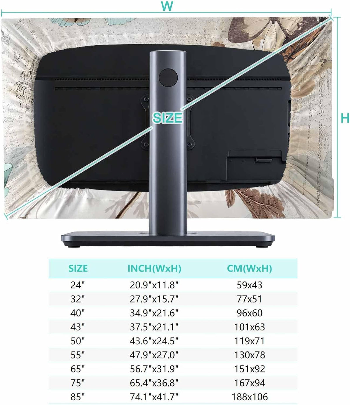 Singingin 85 Inch, Victorian Style Broccoli Butterfly TV Dust Cover Blue Flowers Plant Computer Monitor Cover Dustproof