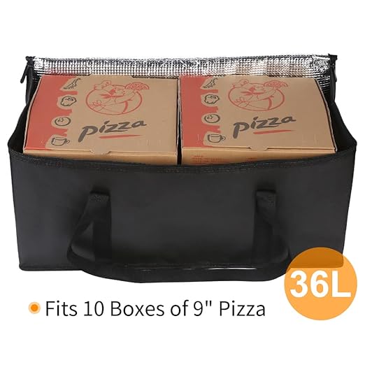 Bodaon 2-Pack Insulated Food Delivery Bag, 22" x 10" x 10" Insulated Pizza Delivery Bags for Hot/Cold Food, Black