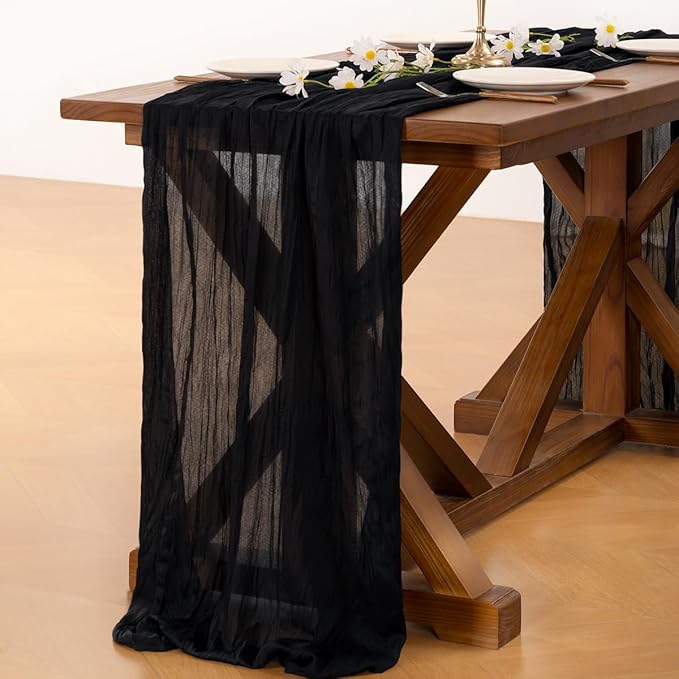 Socomi 6pcs Black Fall Thanksgiving Cheesecloth Table Runner Boho Rustic Gauze 120 inch 10FT Cheese Cloth Runner for Wedding Party Baby Shower Birthday Home Decor Holiday Decorations