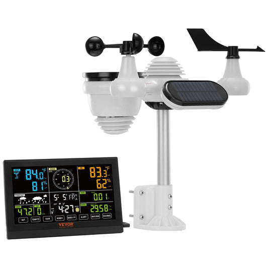 VEVOR 7-in-1 Wireless Weather Station, 7.5 in Color Display, Digital Weather Station Indoor Outdoor, for Temperature Humidity Wind Speed/Direction Rain UV, with Forecast Data, Alarm, Alerts-NO WiFi