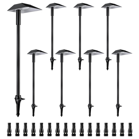 DOREIO 5W Low Voltage Landscape Pathway Lights with Connectors,12-24V Outdoor Path Lights, 3000K Wired Landscape Lights for Yard Garden Walkway, IP66 Waterproof（8Pack）