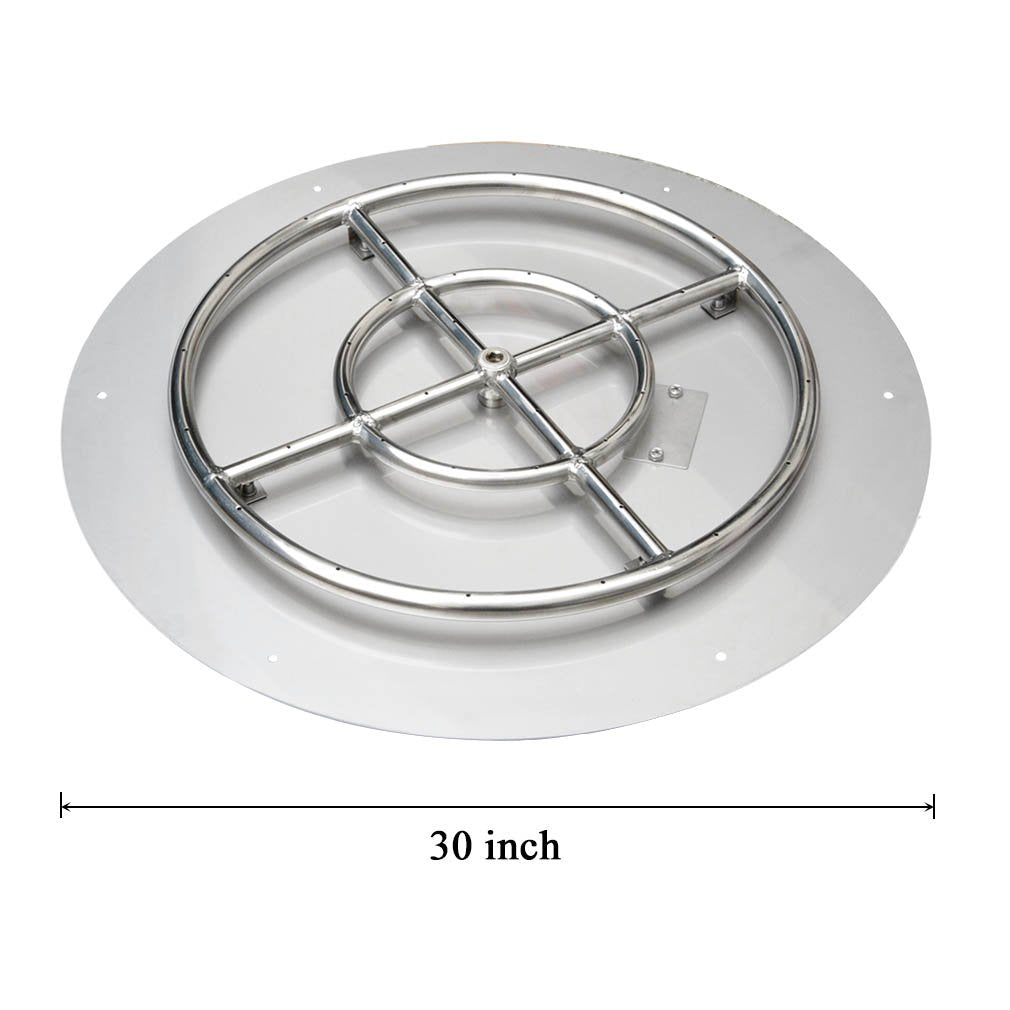 Stanbroil Stainless Steel 30" Round Flat Fire Pit Pan w/24 Fire Burner Ring Installed, BTU 296,000 Max