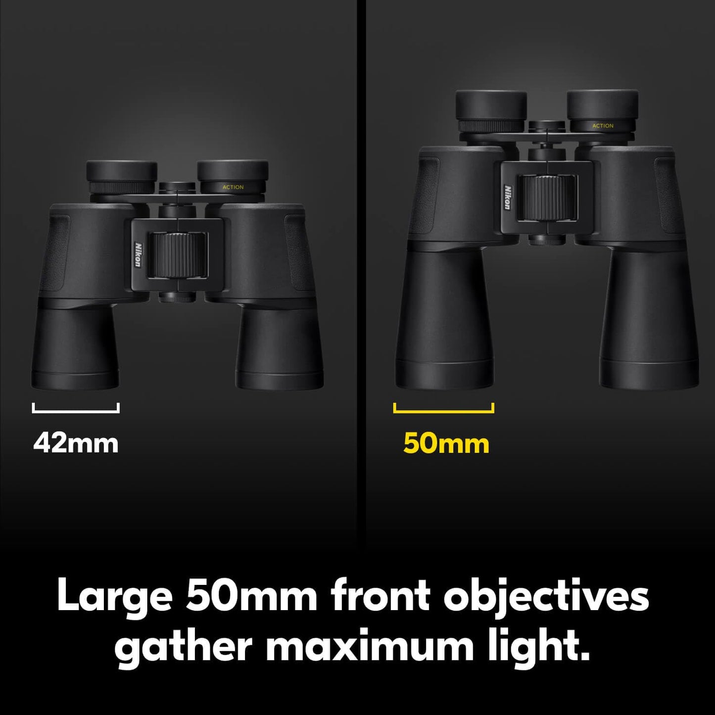 Nikon Action 16x50 Binocular | High-Power Large Objective Binoculars with Multilayer-Coated Nikon Optics, Turn-and-Slide Adjustable eyecups and Tripod-Ready Porro-Prism Design