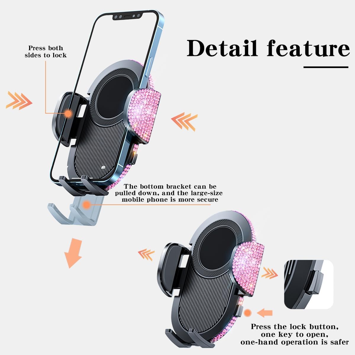 Erolagomat Bling Cell Phone Holders for Car Women[Powerful Suction] [Rally Racing-Grade Stability] Sparkle Car Phone