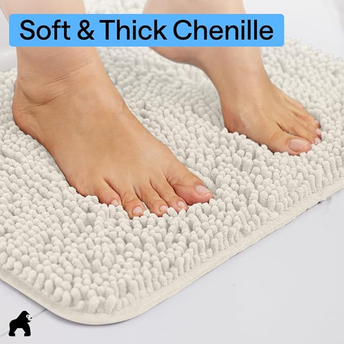 GORILLA GRIP Bath Rug Mat 30x20, Thick Soft Absorbent Chenille, Quick Dry Microfiber Mats, Rubber Backing Washable Shower Floor Rugs, US Designed Bathroom Bathmat Home Decor Accessories, Ivory Cream