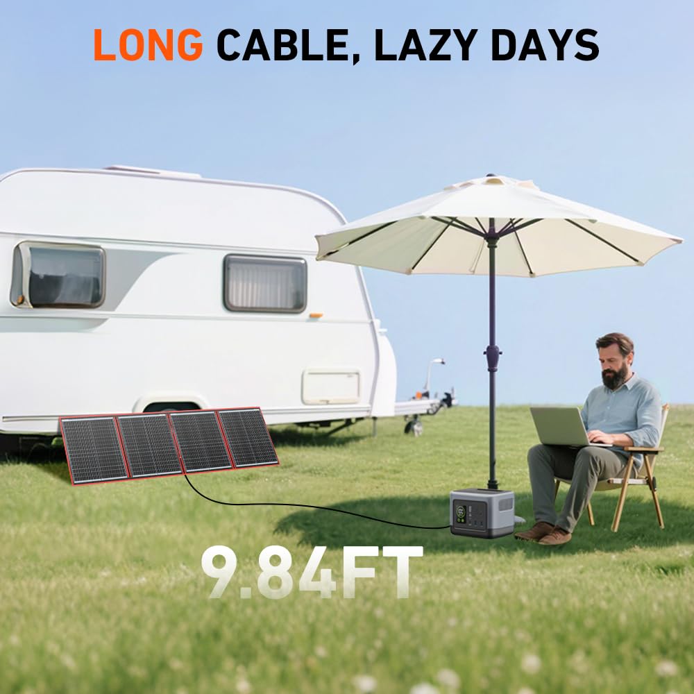 DOKIO 150W Portable Foldable Solar Panel Kit (20x21in, 7.3lb), with Separate Controller and Dual USB, Monocrystalline Charger for 12V Batteries & Power Stations, RV Camping Trailer Emergency Backup
