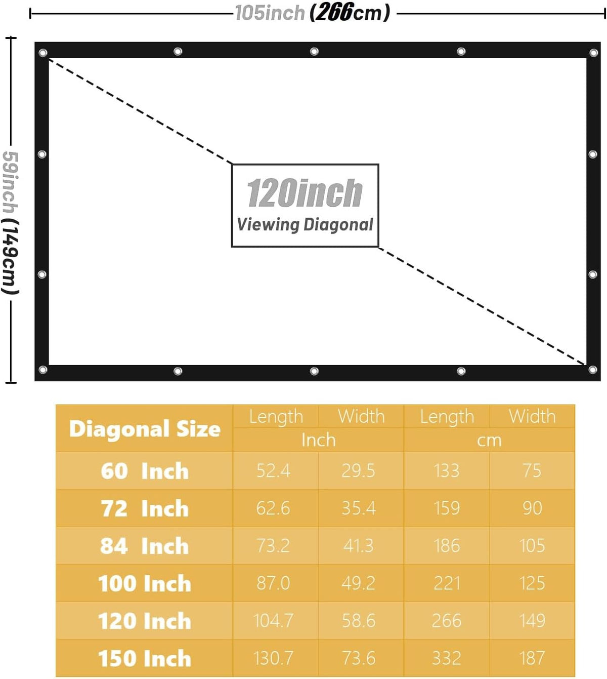 BooLooT 16:9 (100 inches) Projector Screen Portable Movies Screens Foldable Wrinkle-Resistant Fabric with Dual