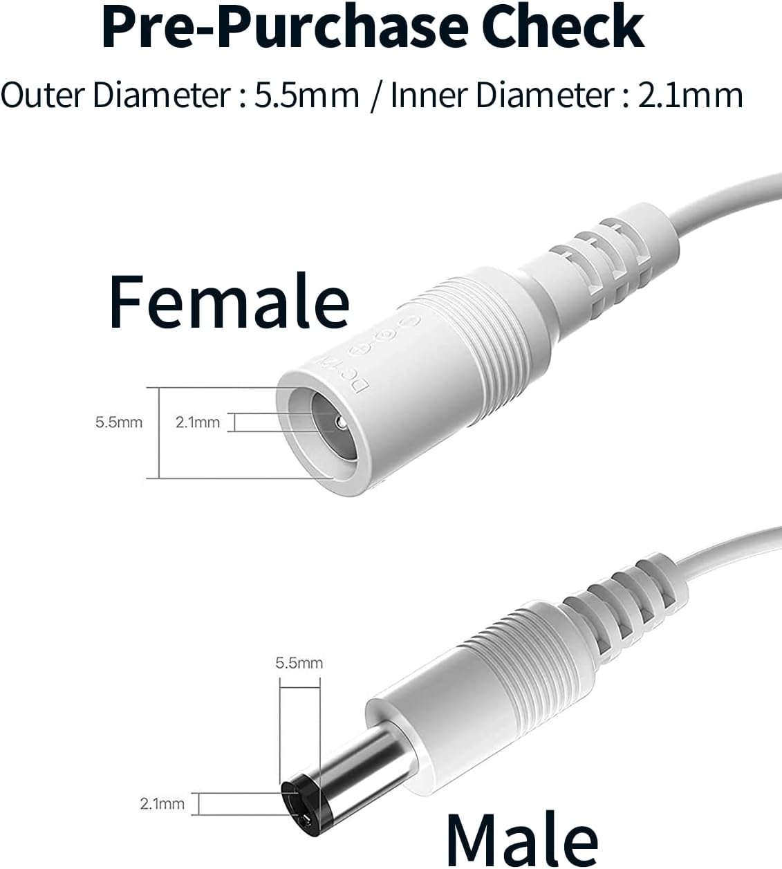 6.6FT 2M 5.5 mm 2.1 mm 5521 12V Tonton DC Power Extension Cable x Male to Female DC Adapter Cord Compatible with CCTV