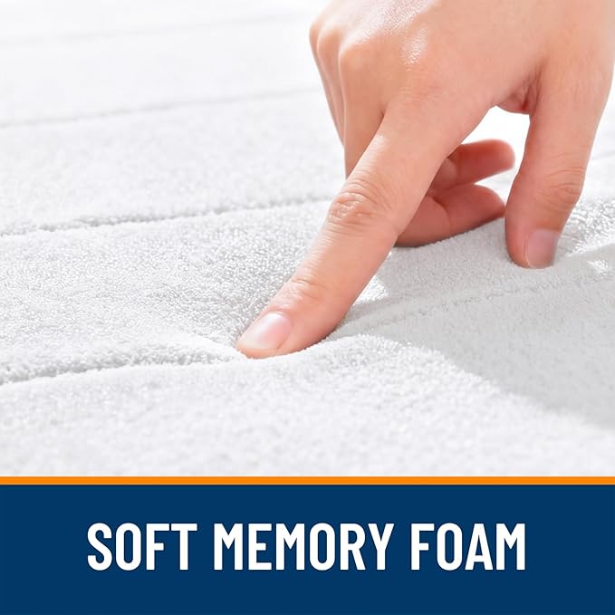 OLANLY Memory Foam Toilet Rugs U Shaped 24x20, Super Soft Absorbent Contour Bath Rugs, Quick Dry, Machine Washable Toilet Mat, Bathmat Floor Carpet, Bathroom Home Decor Accessories, White