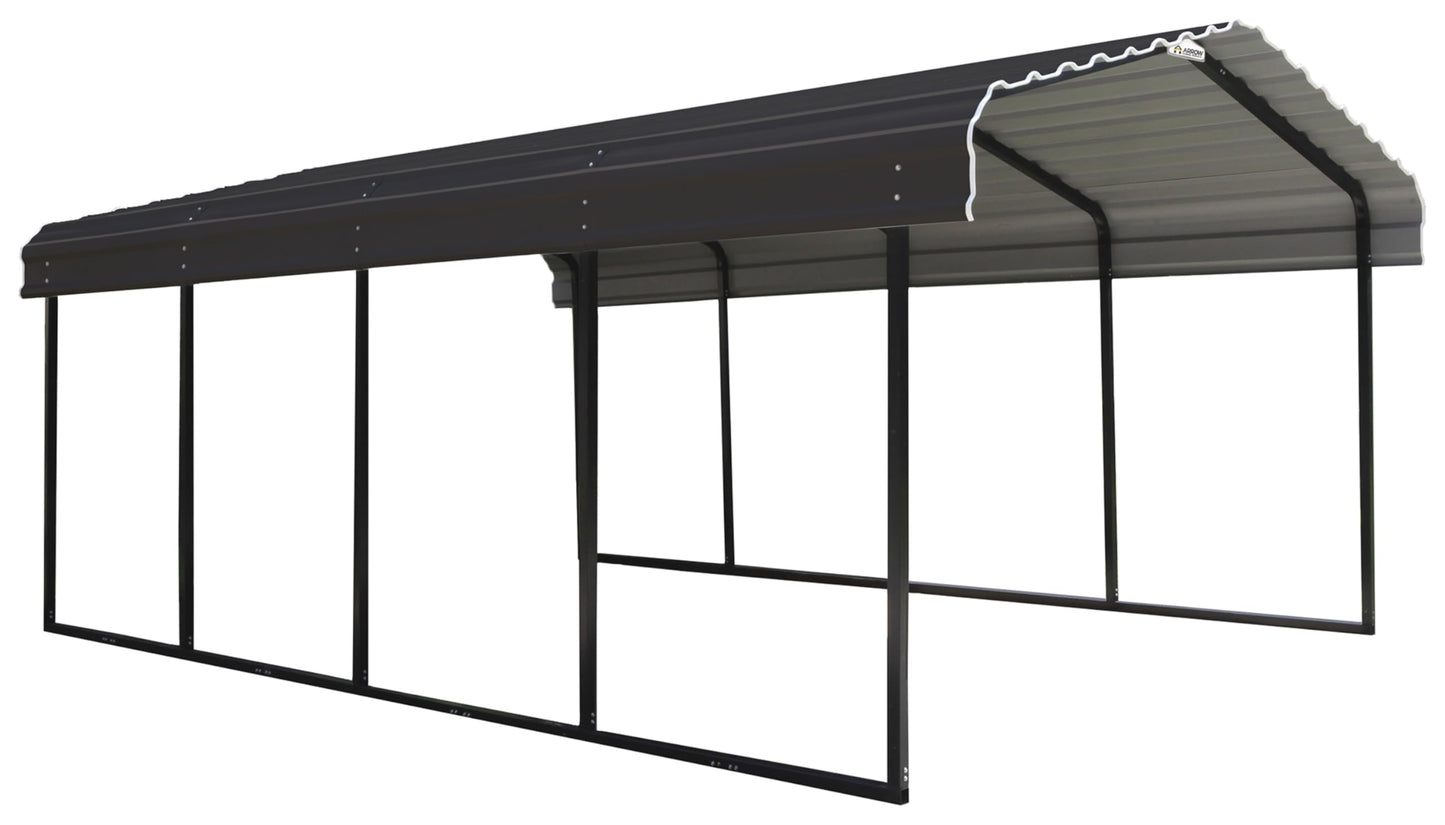Arrow Shed 12 x 20 x 7-Foot Heavy Duty Galvanized Steel Metal Multi-Use Shelter, Shade, Carport, 12' x 20' x 7', Charcoal color