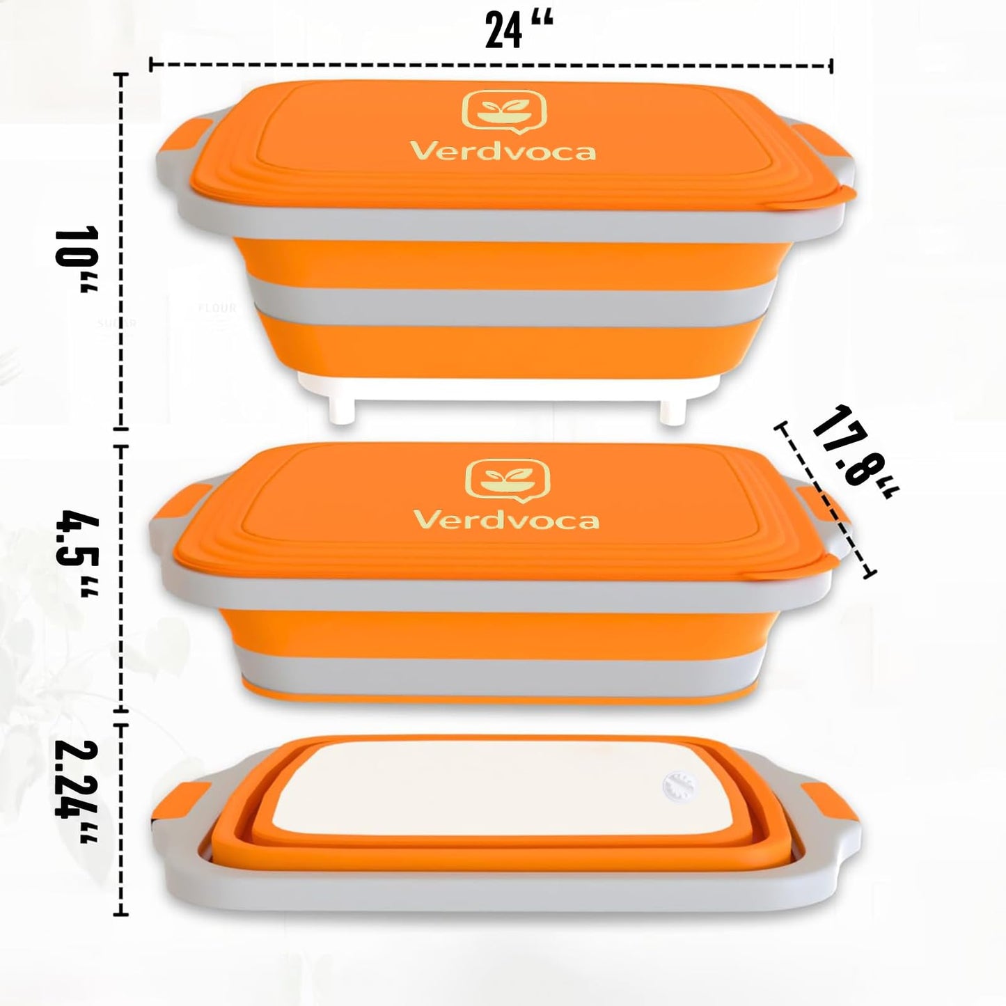 Verdvoca 1 Pcs 30L & 2 Pcs 16L Collapsible BBQ Prep Tubs with Lids for Fruit Prep & Washing, Meal Marinating and Food Storage