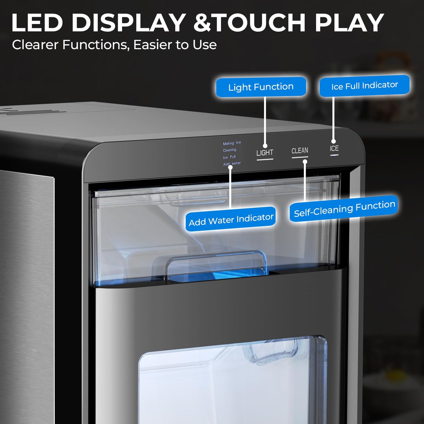 Antarctic Star Nugget Ice Maker Countertop - 44LB/Day, Self-Cleaning Portable Ice Machine with LED Display, 10-15 Minute Fast Ice Making for Home/Office/Bar