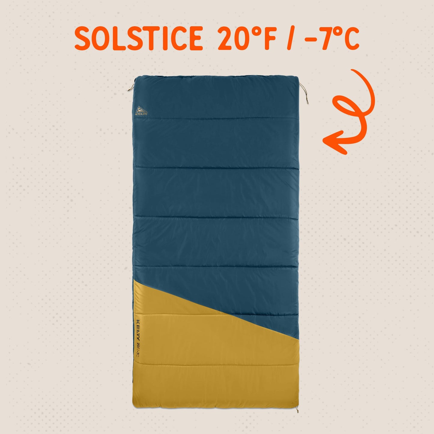 Kelty Solstice 20 Oversized Synthetic Camping Sleeping Bag, Spacious Shape, Zip Together for 2P, Anti-Snag Zips, Internal Pocket (20 Degree)