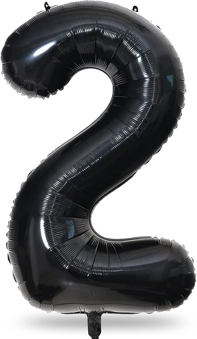 Black Foil Balloon Number 2, 40'' Giant Self Inflating Number Balloons Set 0-9, Large Number 2 Helium Balloon for Girls Boys 2nd Birthday Graduation Anniversary Halloween Party Decorations Supplies