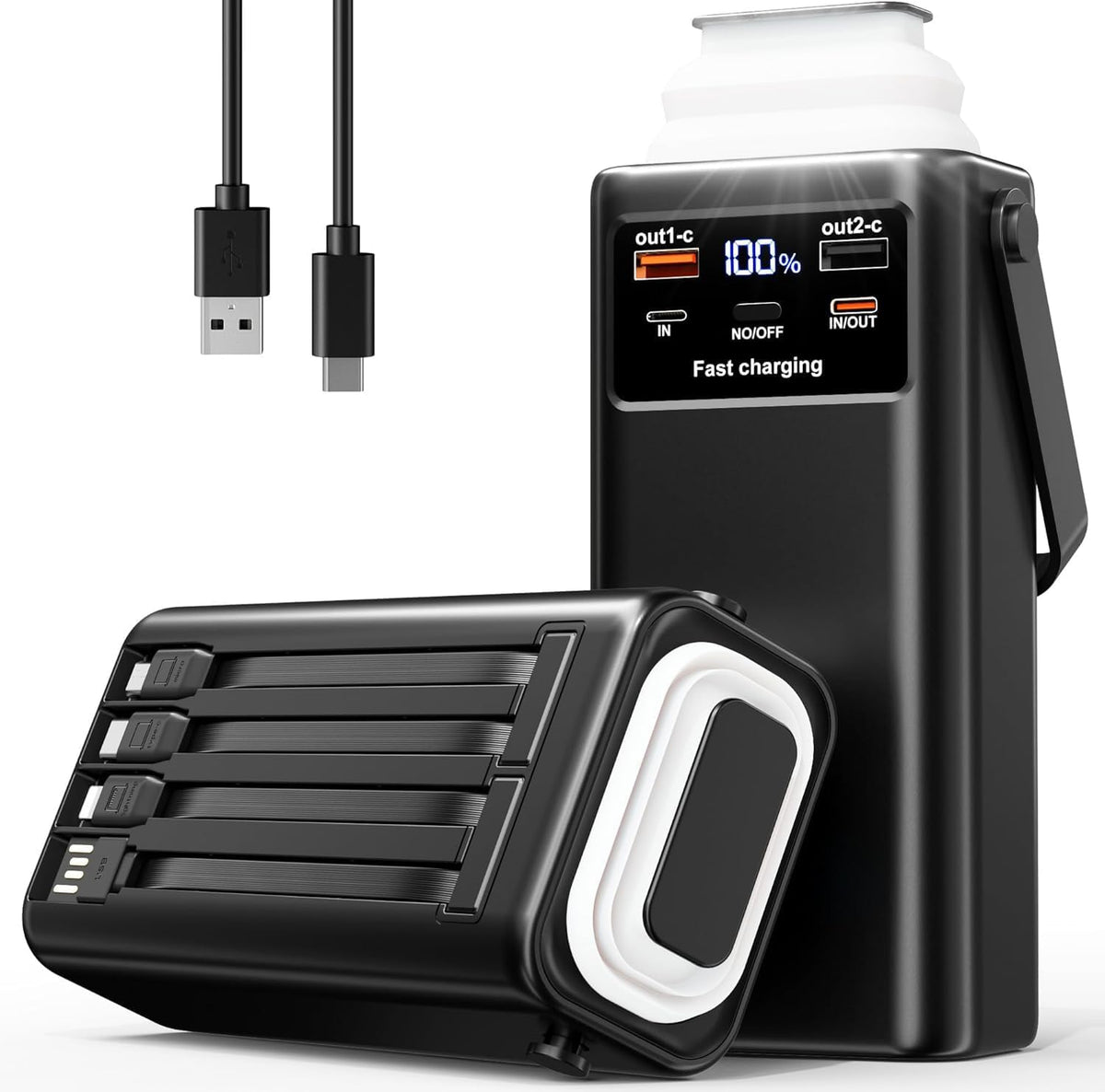 Feidyns 52800mAh 35W Pack 4 8 52800) Power Bank PD High Capacity Battery with Built-in Cables & LED Flashlight - Port