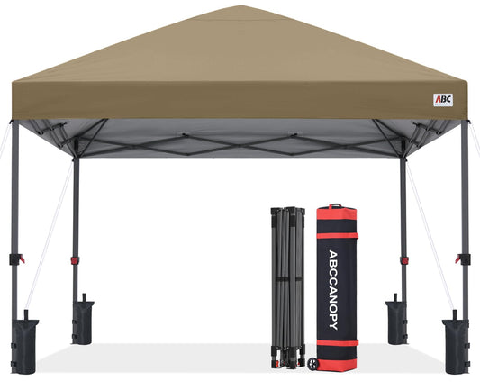 ABCCANOPY 10x10 Pop Up Canopy - Outdoor Patio Portable Canopy Tent Gazebo Heavy Duty for Backyard and Deck with 4 Sandbags and 8 Stakes (Light Brown)