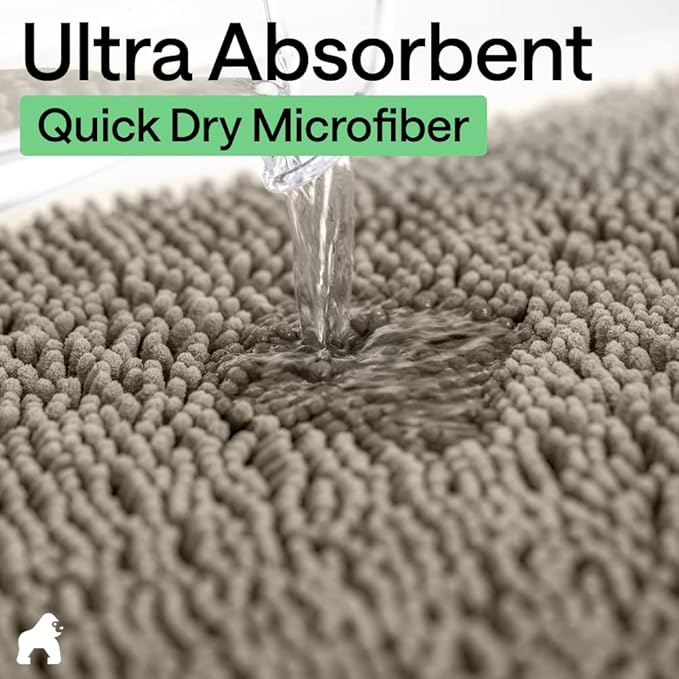 GORILLA GRIP Bath Rug Mat 44x26, Thick Soft Absorbent Chenille, Quick Dry Microfiber Mats, Rubber Backing Washable Shower Floor Rugs, Bathmat Runner, US Designed Bathroom Home Decor Accessories Latte